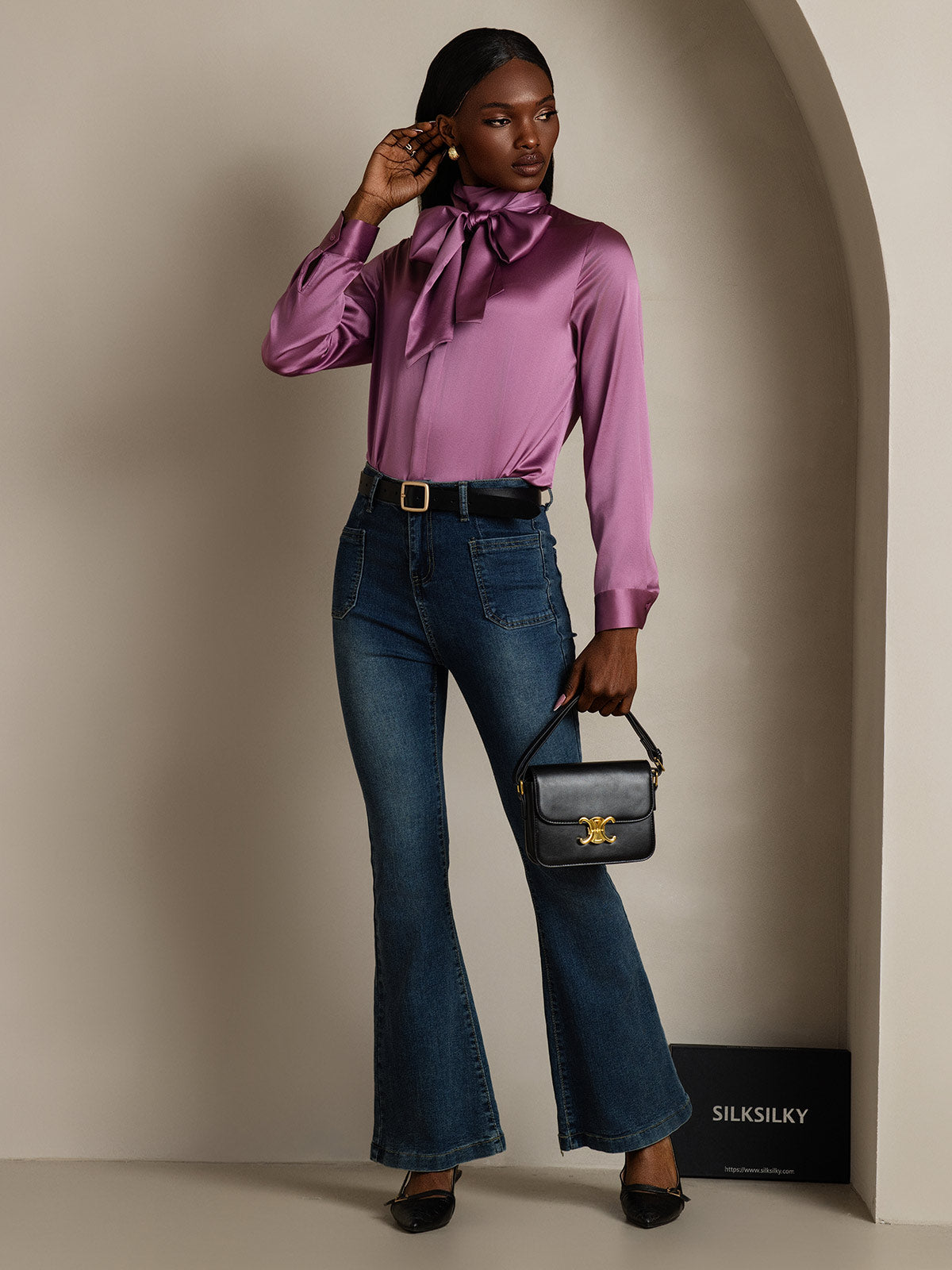 [Mørklilla] SilkSilky-NO 19Momme Silke Blouse 008