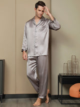 [Grå] SilkSilky-NO Long Sleeve Lapel Collar Pyjamas for menn 002