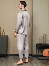 [Grå] SilkSilky-NO Long Sleeve Lapel Collar Pyjamas for menn 003