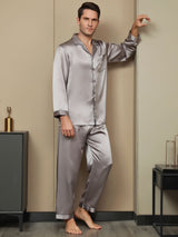 [Grå] SilkSilky-NO Long Sleeve Lapel Collar Pyjamas for menn 005