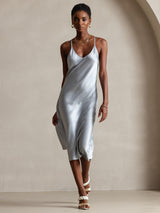 [Gråblå] SilkSilky-NO Spaghetti Strap V Neck Kjole 004