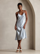 [Gråblå] SilkSilky-NO Spaghetti Strap V Neck Kjole 005