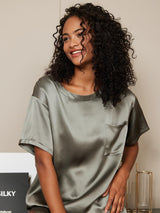 [Grågrønn] SilkSilky-NO Short Sleeve Round Neck Pyjamas for Kvinner 003