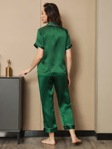 [Grønn] SilkSilky-NO Short Sleeve Lapel Collar Pyjamas for Kvinner 002