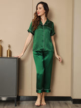[Grønn] SilkSilky-NO Short Sleeve Lapel Collar Pyjamas for Kvinner 004
