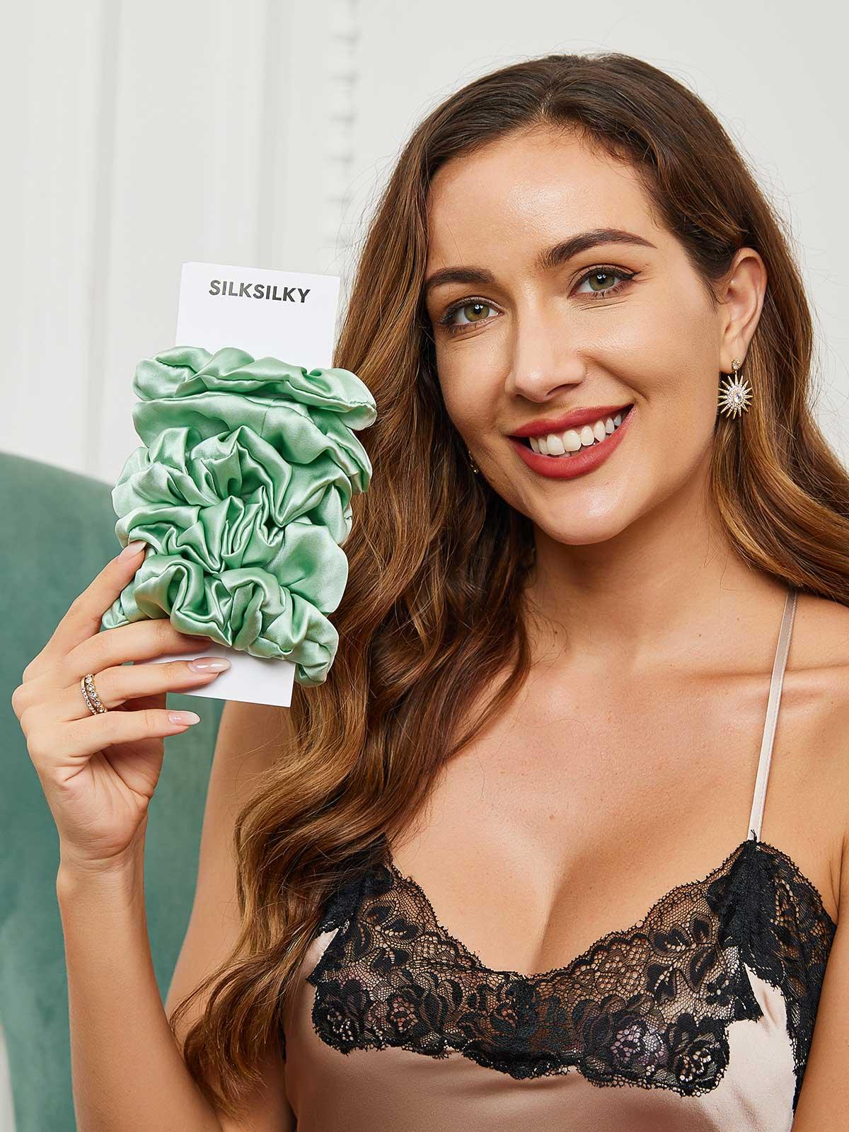 [Grønn] SilkSilky-NO 19Momme Scrunchie 001