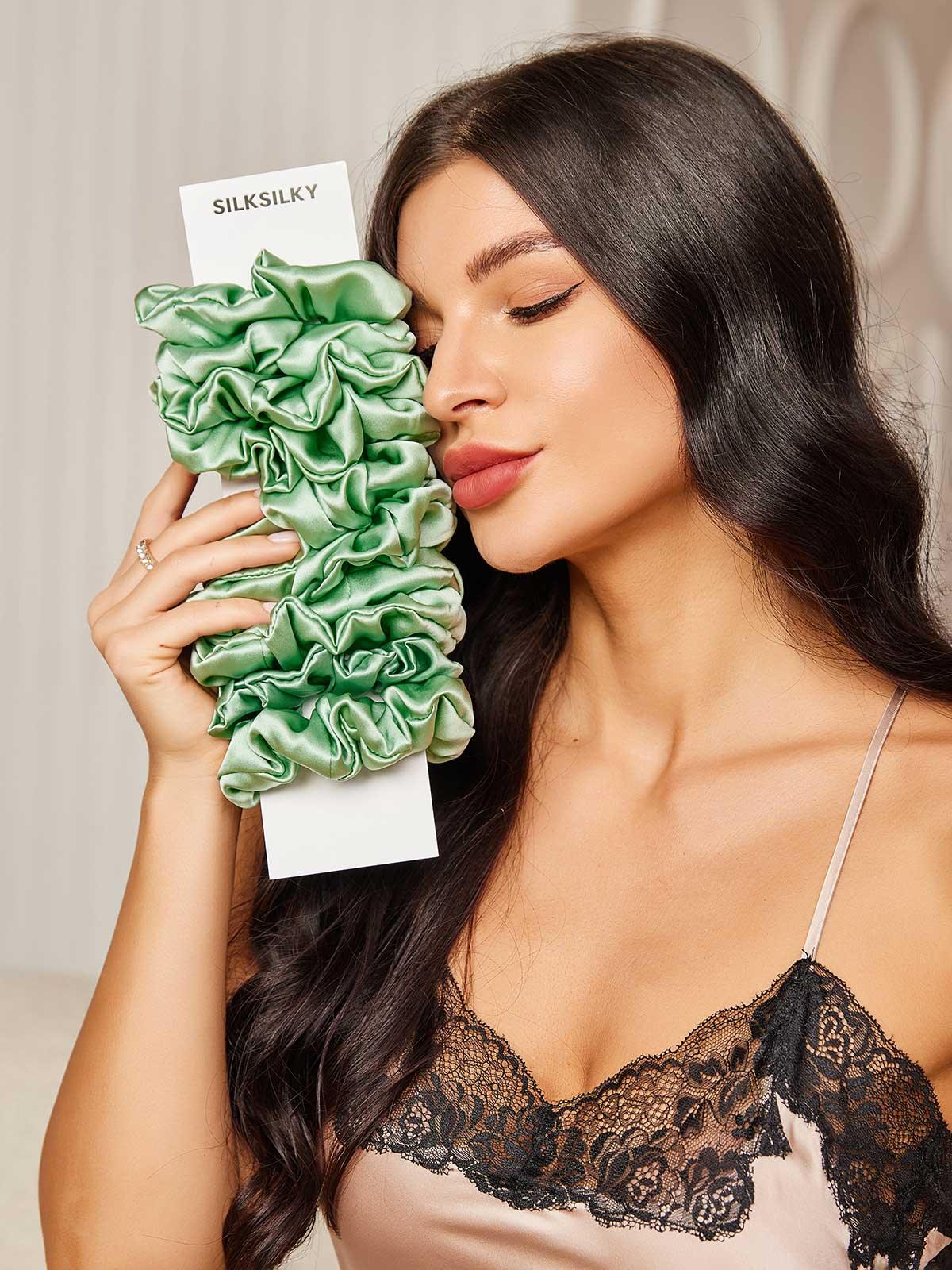 [Grønn] SilkSilky-NO 19Momme Scrunchie 001