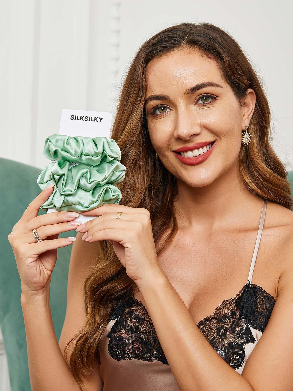 [Grønn] SilkSilky-NO 19Momme Scrunchie 002