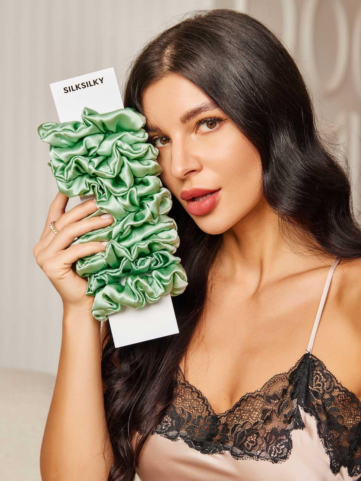 [Grønn] SilkSilky-NO 19Momme Scrunchie 002