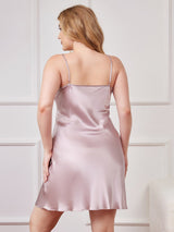 [Lavendel] SilkSilky-NO Spaghetti Stropp V Hals Plus Size Dress 002