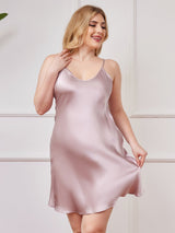 [Lavendel] SilkSilky-NO Spaghetti Stropp V Hals Plus Size Dress 003