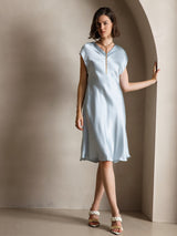 [Lyse Blå] SilkSilky-NO Cap Sleeve V Neck Kjole 001