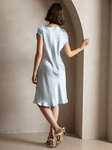 [Lyse Blå] SilkSilky-NO Cap Sleeve V Neck Kjole 002