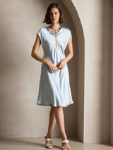 [Lyse Blå] SilkSilky-NO Cap Sleeve V Neck Kjole 005