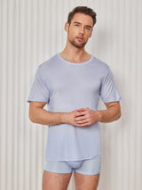 [Lyse Blå] SilkSilky-NO Kort erm Tett Crew Neck T-skjorte for Menn 001
