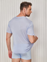 [Lyse Blå] SilkSilky-NO Kort erm Tett Crew Neck T-skjorte for Menn 002