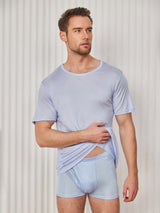 [Lyse Blå] SilkSilky-NO Kort erm Tett Crew Neck T-skjorte for Menn 004