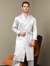 [Lysegrå] SilkSilky-NO 19Momme Mens Robe 001