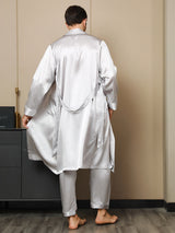 [Lysegrå] SilkSilky-NO 19Momme Mens Robe 003