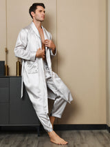 [Lysegrå] SilkSilky-NO 19Momme Mens Robe 005