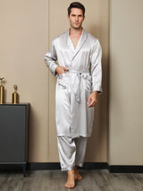 [Lysegrå] SilkSilky-NO 19Momme Mens Robe 006