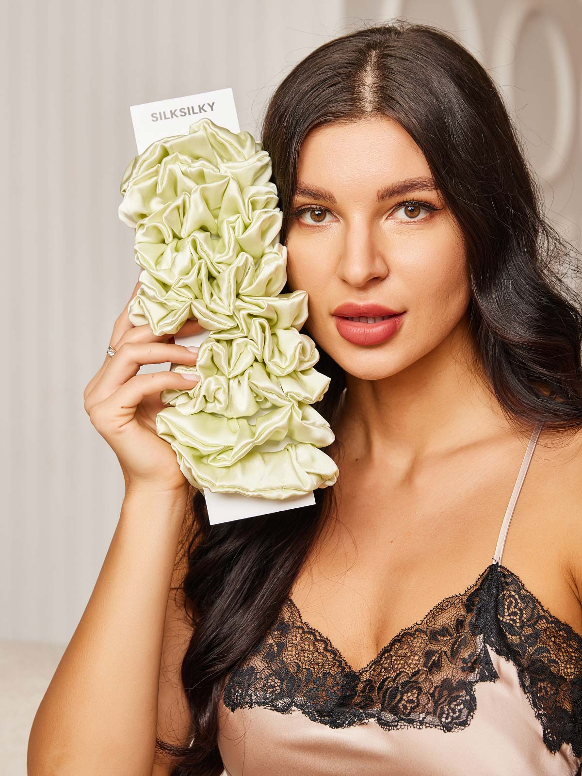 [Lysegrønn] SilkSilky-NO 19Momme Scrunchie 001