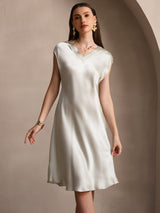 [Lysegrønn] SilkSilky-NO Cap Sleeve V Neck Kjole 004