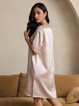 [Lyserosa] SilkSilky-NO Half Sleeve V Neck Nattkjole 002