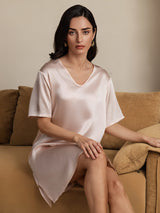 [Lyserosa] SilkSilky-NO Half Sleeve V Neck Nattkjole 006