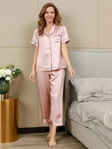[Rosa] SilkSilky-NO Short Sleeve Lapel Collar Pyjamas for Kvinner 004