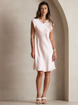 [Rosa] SilkSilky-NO Cap Sleeve V Neck Kjole 001