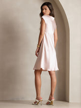 [Rosa] SilkSilky-NO Cap Sleeve V Neck Kjole 002