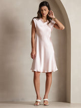 [Rosa] SilkSilky-NO Cap Sleeve V Neck Kjole 004