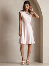 [Rosa] SilkSilky-NO Cap Sleeve V Neck Kjole 004