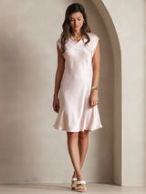 [Rosa] SilkSilky-NO Cap Sleeve V Neck Kjole 005