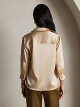 [Champagne] SilkSilky-NO 19Momme 3/4 erme Slagkrage Skjorte for Kvinner 002