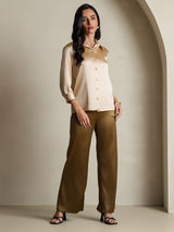 [Champagne] SilkSilky-NO 19Momme 3/4 erme Slagkrage Skjorte for Kvinner 008