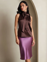 [Kaffe] SilkSilky-NO 19Momme Ermeløs Sløyfe-Krage Bluse 005