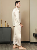 [Tan] SilkSilky-NO Long Sleeve Lapel Collar Pyjamas for menn 004