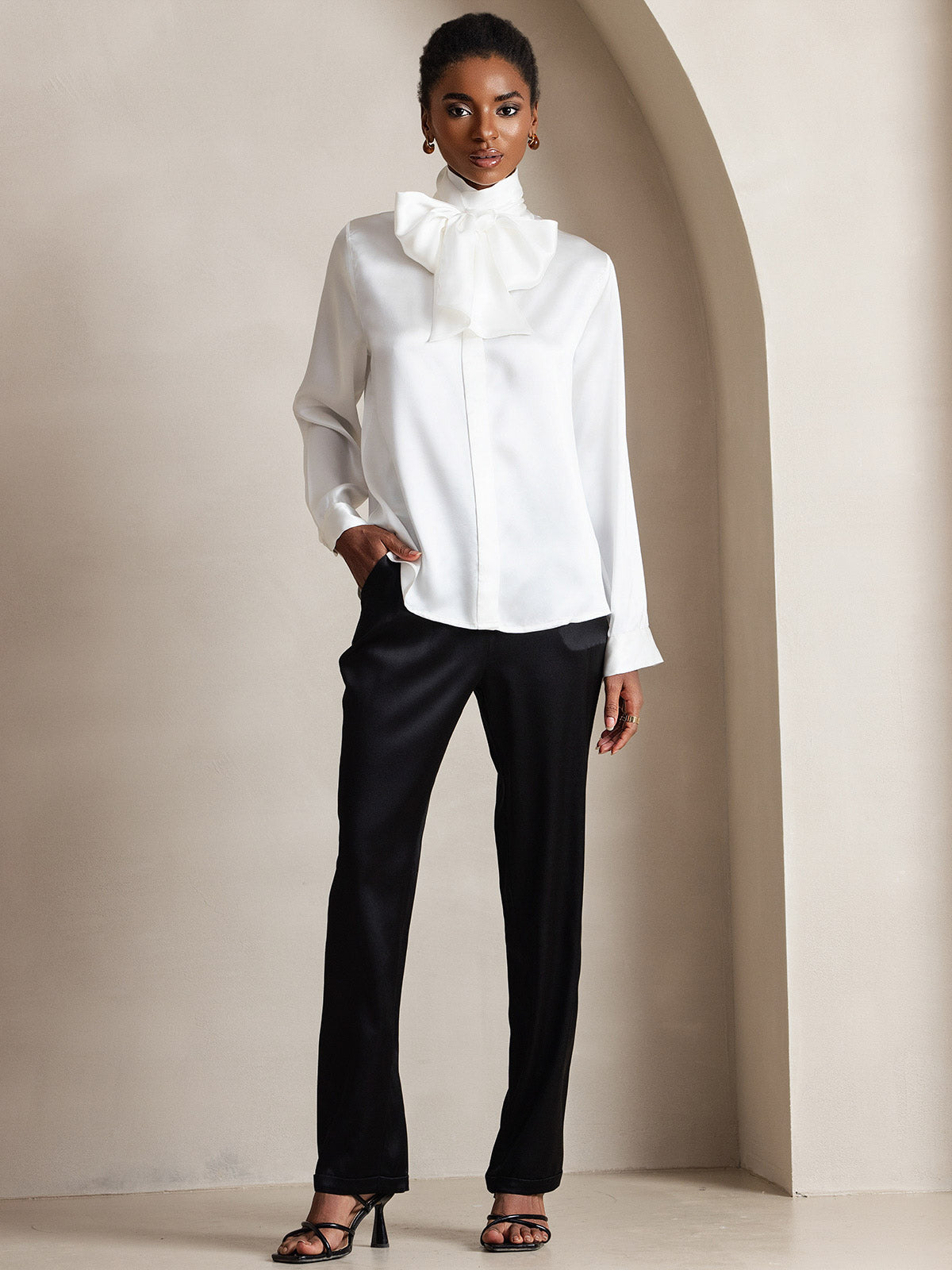 [Hvit] SilkSilky-NO 19Momme Silke Blouse 007