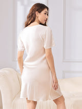 [Hvit] SilkSilky-NO Short Sleeve V Neck Nattkjole 002