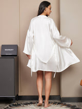 [Hvit] SilkSilky-NO 3/4 Sleeve V Neck Pyjamas for Kvinner 002