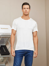 [Hvit] SilkSilky-NO Kort erm Tett Crew Neck T-skjorte for Menn 001