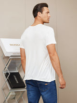[Hvit] SilkSilky-NO Kort erm Tett Crew Neck T-skjorte for Menn 002