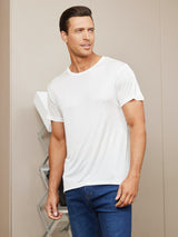 [Hvit] SilkSilky-NO Kort erm Tett Crew Neck T-skjorte for Menn 003