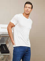 [Hvit] SilkSilky-NO Kort erm Tett Crew Neck T-skjorte for Menn 005