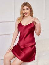 [Vin] SilkSilky-NO Spaghetti Stropp V Hals Plus Size Dress 004