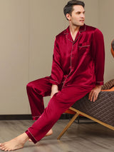 [Vin] SilkSilky-NO Long Sleeve Lapel Collar Pyjamas for menn 001