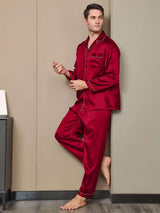 [Vin] SilkSilky-NO Long Sleeve Lapel Collar Pyjamas for menn 002