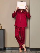 [Vin] SilkSilky-NO Long Sleeve Lapel Collar Pyjamas for menn 003